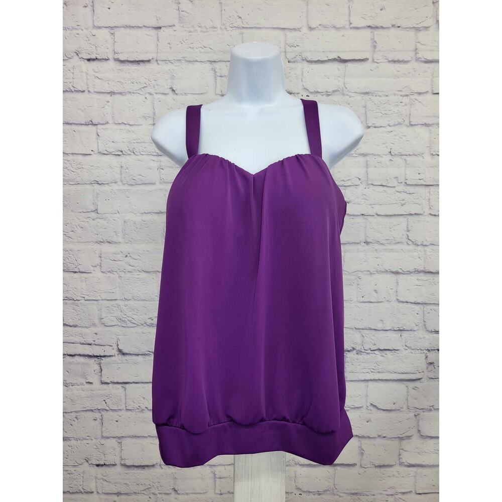 12R PURPLE A392816 Denim & Co. Beach Blouson Sweetheart-Neck Tankini